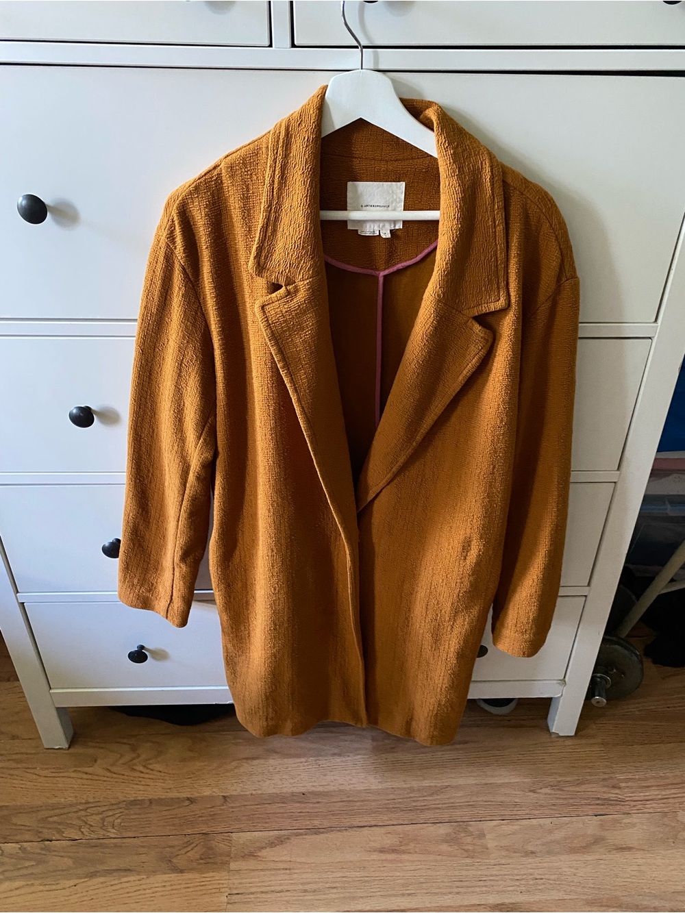 Anthropologie Textured Mustard Open-Front Trench Coat